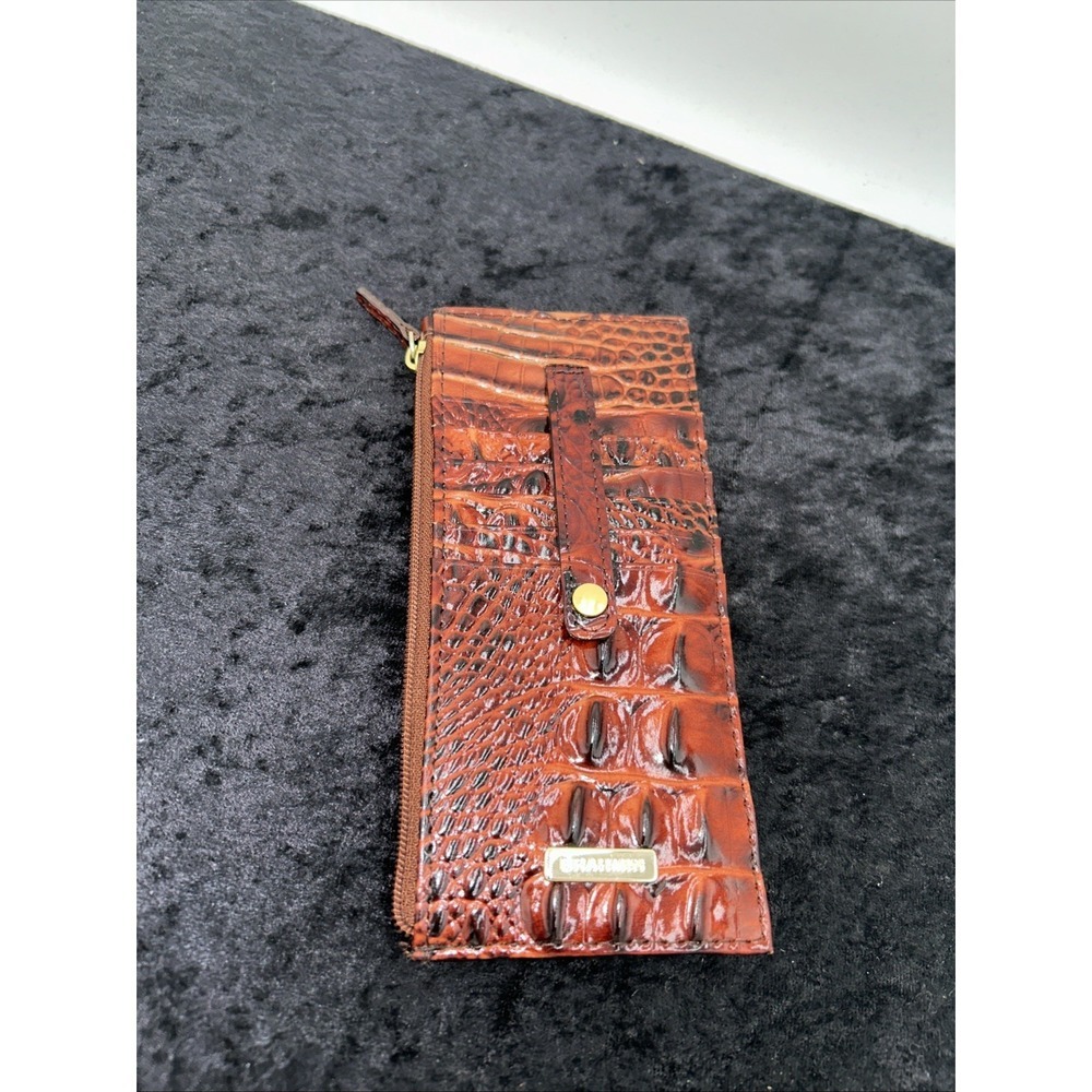 Brahmin credit card wallet red opal Melbourne croc-embossed leather